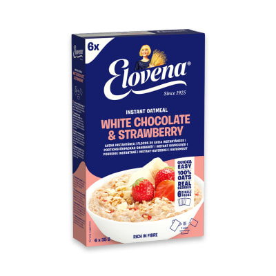 Elovenas Snabbgröt Vit choklad & jordgubb, 6x35g