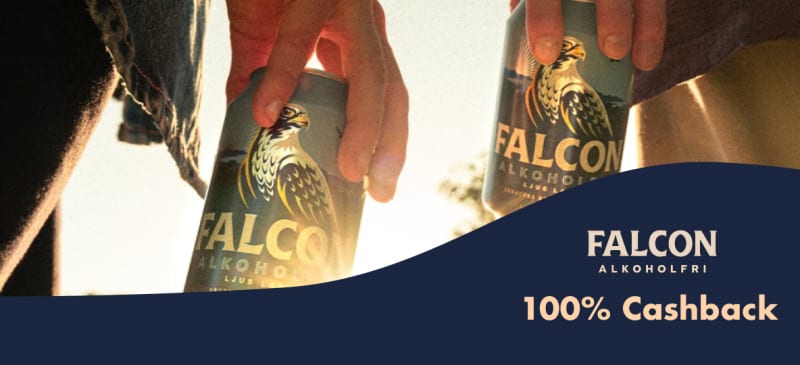 100% cashback - Vid köp av Falcon 0,0 % eller Falcon Smakfull 0,5 % 33 cl